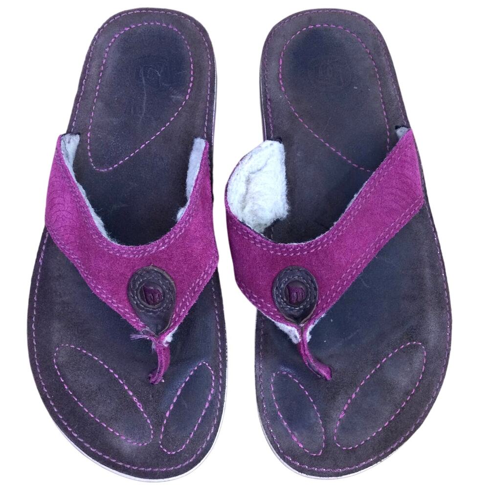 Merrell Fetch Plum Boho Sherpa Coastal Granola Girl Suede Thong Flip Flop 9